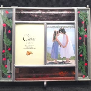 Vintage Burnes of Boston Stained Glass and Dried Flower Photo/Trinket Box